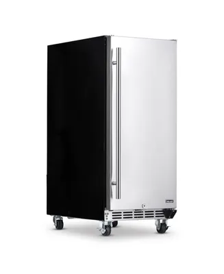 Newair 15" Built-in 90 Can Outdoor Beverage Fridge in Weatherproof Stainless Steel with Auto-Closing Door and Easy Glide Casters