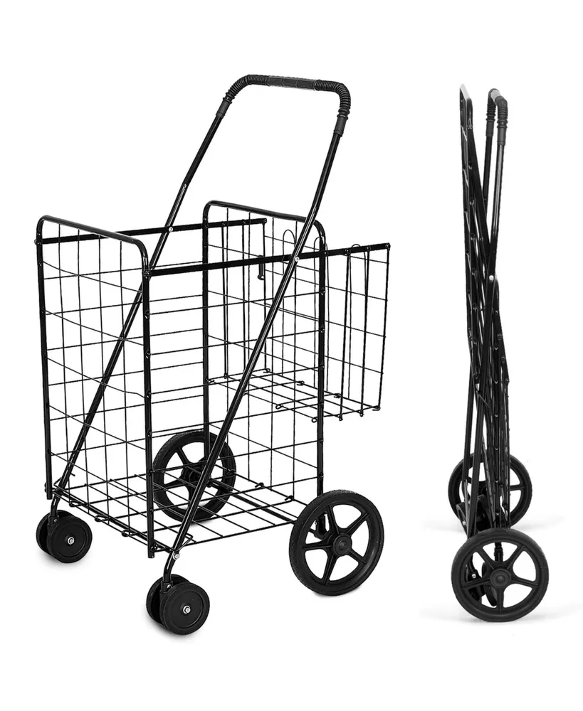 Folding Shopping Cart for Laundry with Swiveling Wheels and Dual Storage Baskets