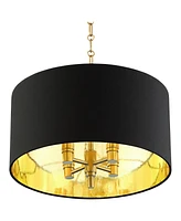 Possini Euro Design Warm Gold Pendant Chandelier Lighting 20" Wide Modern Black Fabric Drum Shade 4-Light Fixture for Dining Room Living House Foyer K