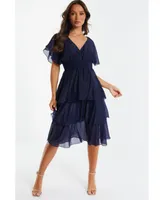 Quiz Women's Chiffon Glitter Tiered Midi Dress