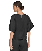 Dkny Linen Drop Shoulder Short Sleeve Top