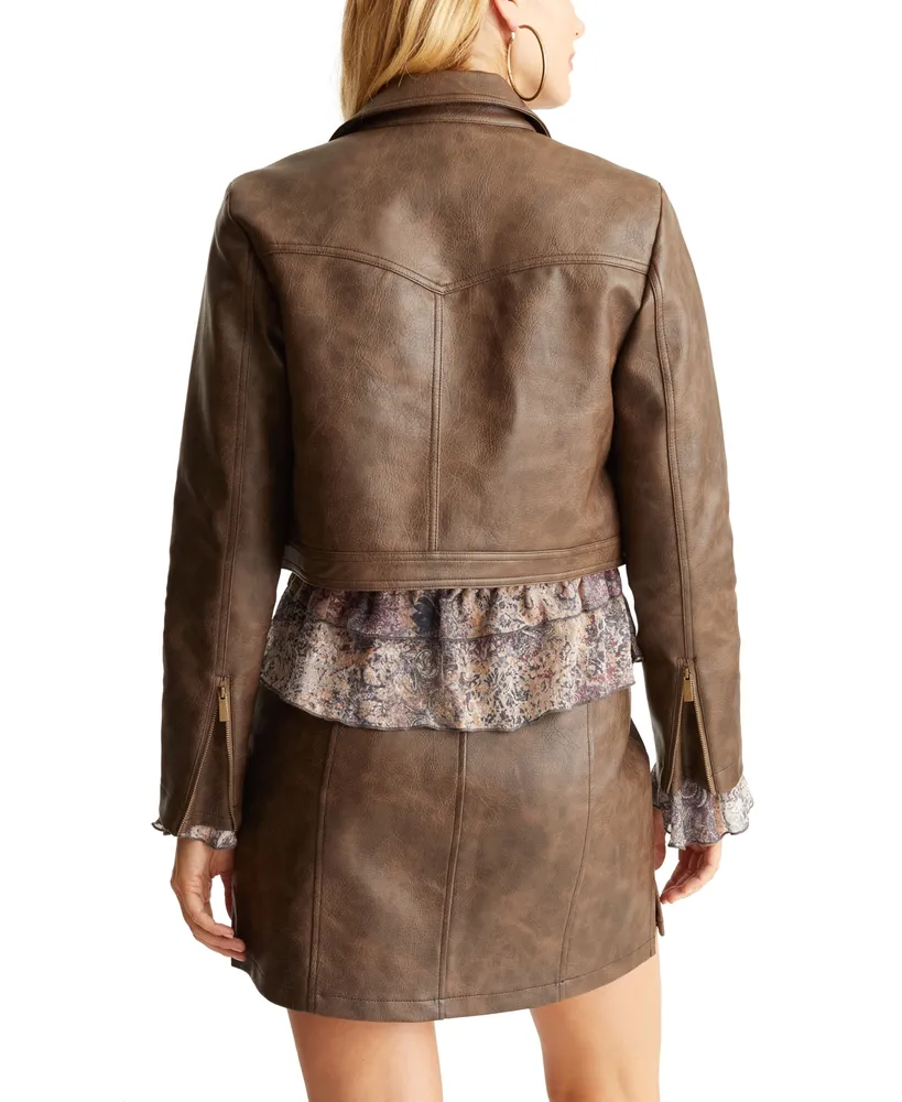 Frye Women's Studded Zipper-Cuff Cropped Moto Jacket