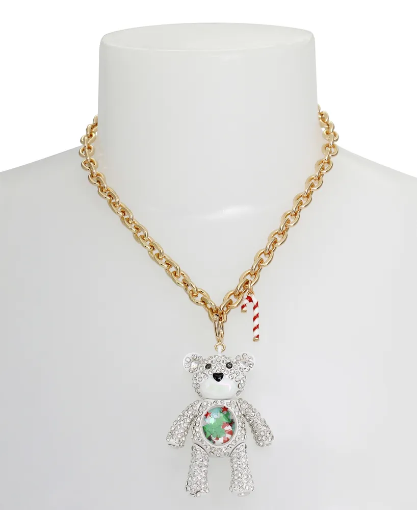 Betsey Johnson Faux Stone Bear Convertible Ornament Necklace