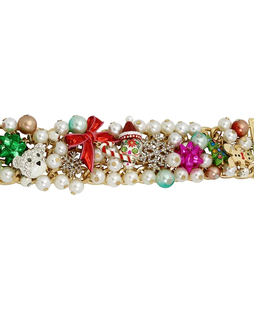 Betsey Johnson Faux Stone Christmas Imitation Pearl Statement Bracelet