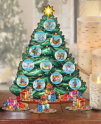 Designocracy 12 Days Themed Wooden Christmas Tree with Ornaments Set of 19 G. DeBrekht