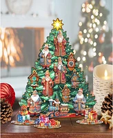 Designocracy Santa Christmas Arrival Themed Wooden Christmas Tree with Ornaments Set of 13 G. DeBrekht