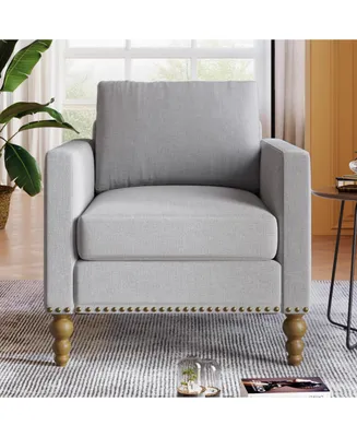 Simplie Fun Classic Linen Armchair Accent Chair With Bronze Nailhead Trim Wooden Legs Single Sofa Couch