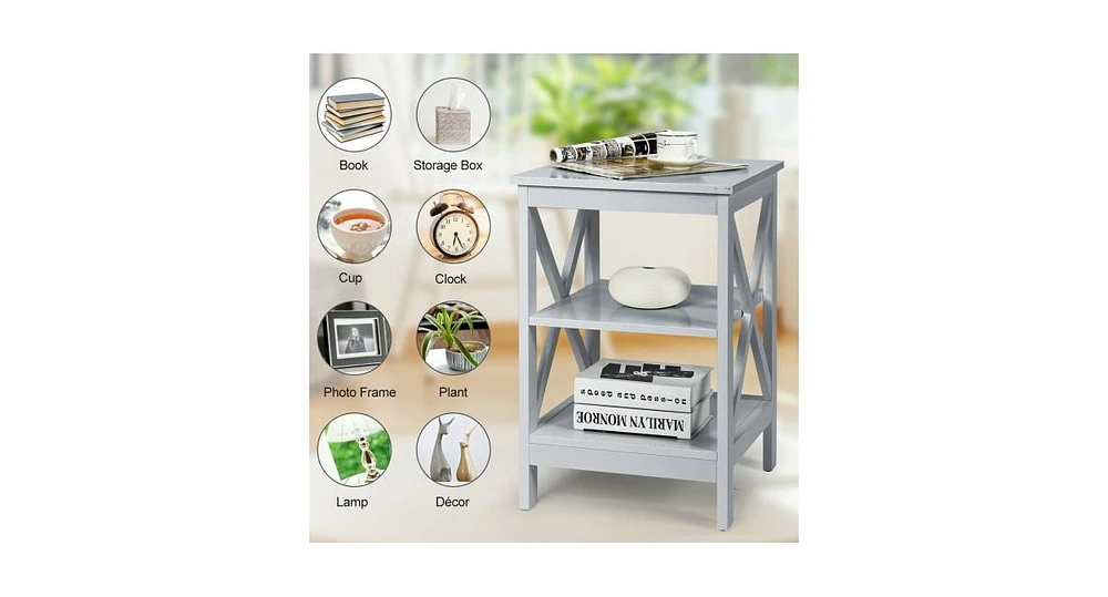 Slickblue 3-Tier Nightstand End Table with X Design Storage