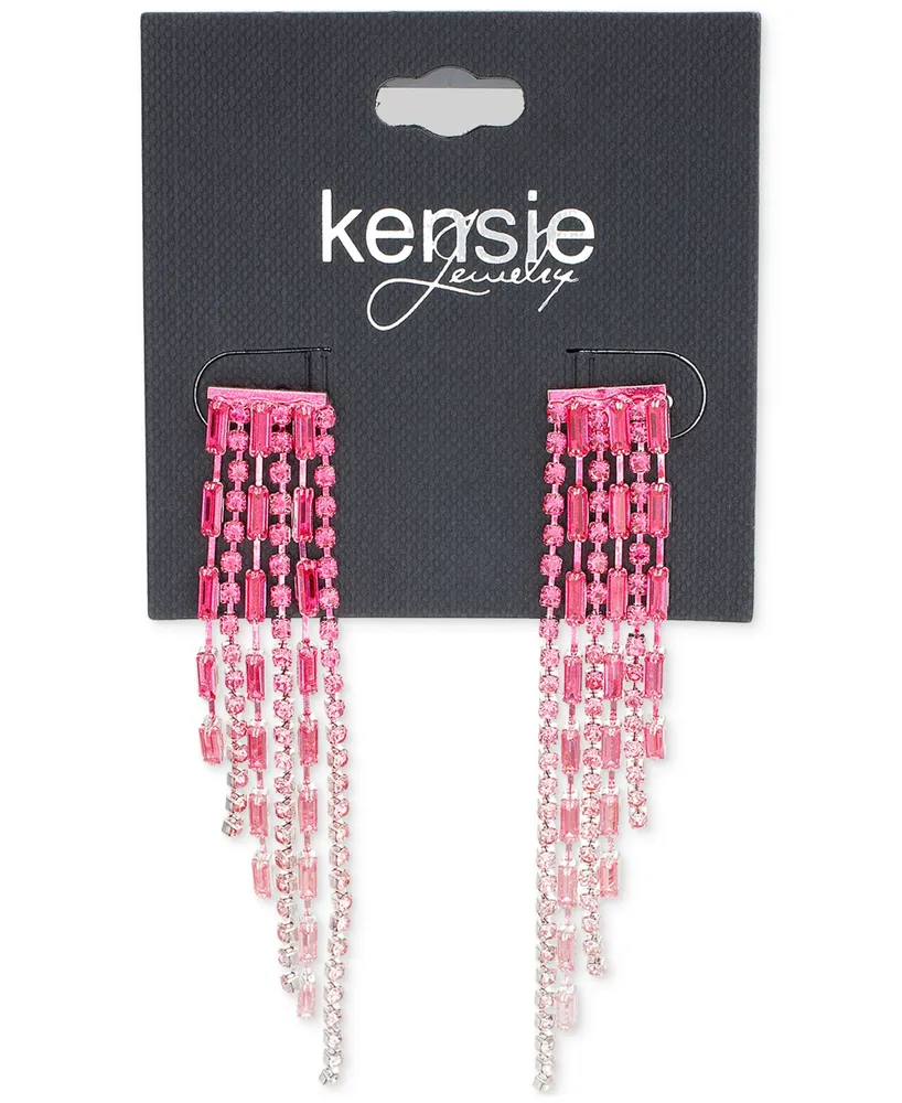 kensie Pink Ombre Rhinestone Chain Fringe Linear Earrings