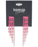 kensie Pink Ombre Rhinestone Chain Fringe Linear Earrings