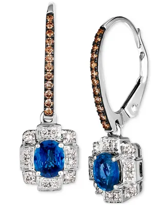 Le Vian Blueberry Sapphire (3/4 ct. t.w.) & Diamond (1/3 ct. t.w.) Halo Leverback Drop Earrings in 14k White Gold