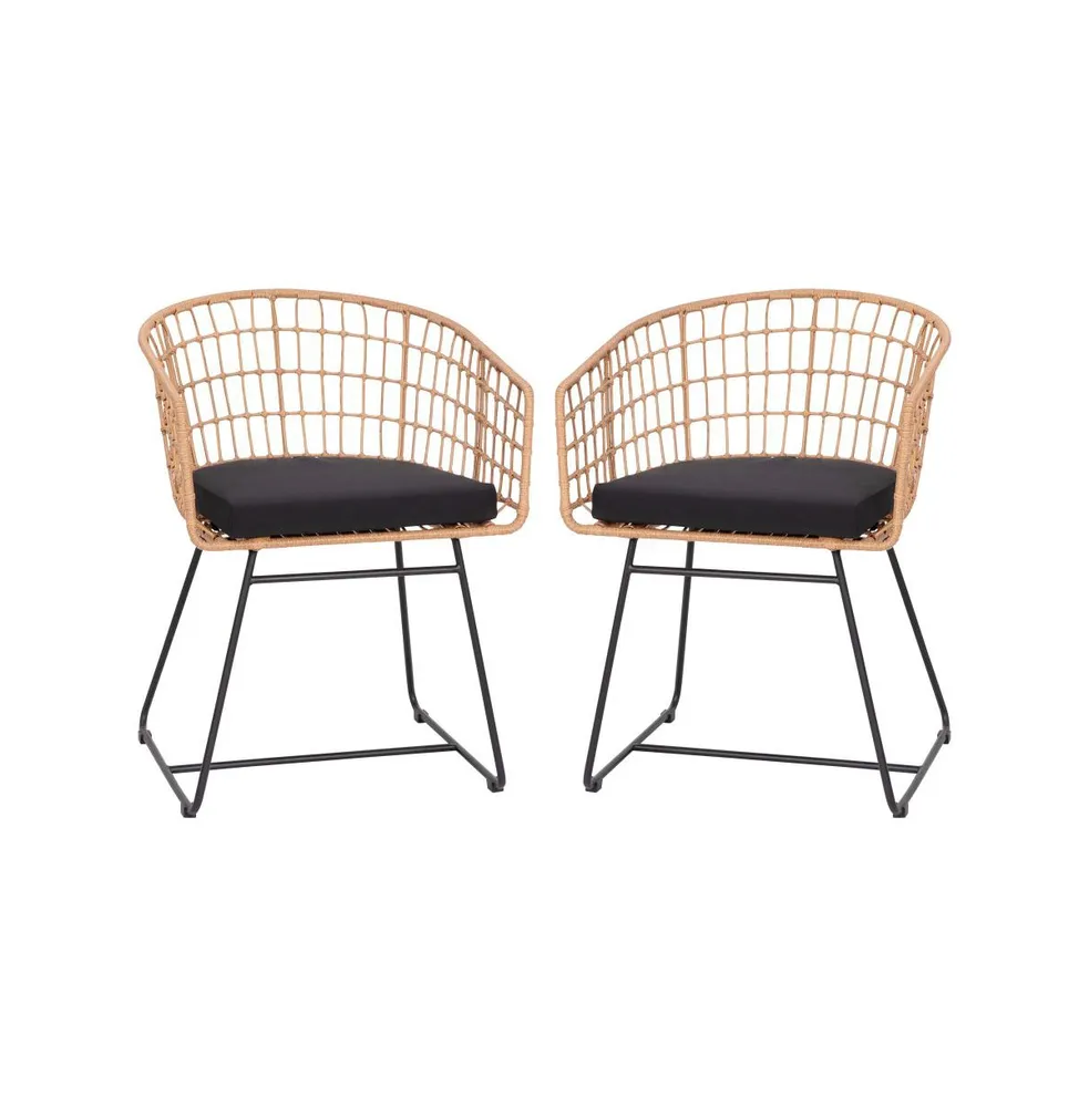 Emma+Oliver Ari Set Of Two All-Weather Faux Rattan Rope Chairs With Padded Cushions For Indoor And Outdoor Use