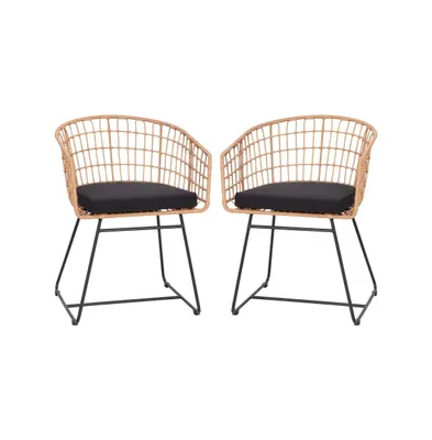 Emma+Oliver Ari Set Of Two All-Weather Faux Rattan Rope Chairs With Padded Cushions For Indoor And Outdoor Use