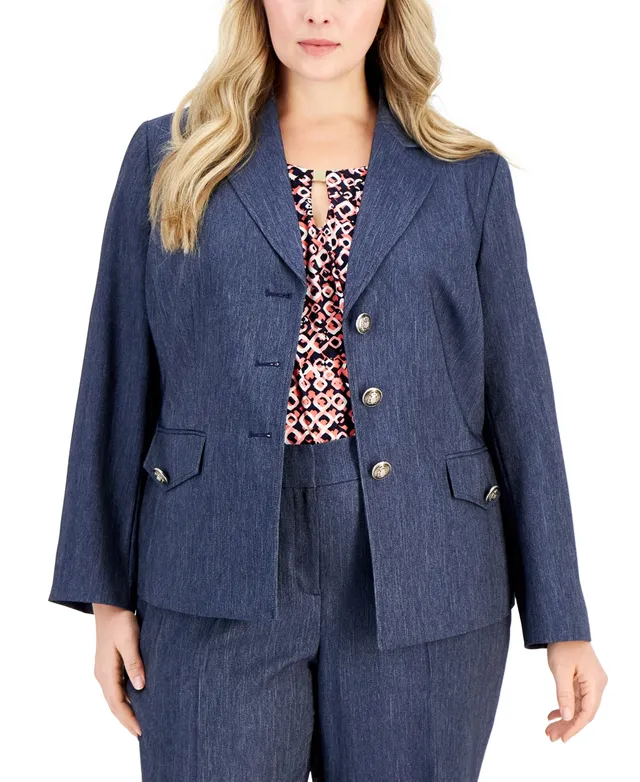 Kasper Plus Crepe One-Button Blazer