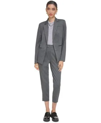 Calvin Klein Womens One Button Pinstripe Blazer Pinstripe Cropped Pants