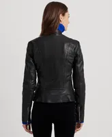 Lauren Ralph Women's Tumbled Leather Moto Jacket