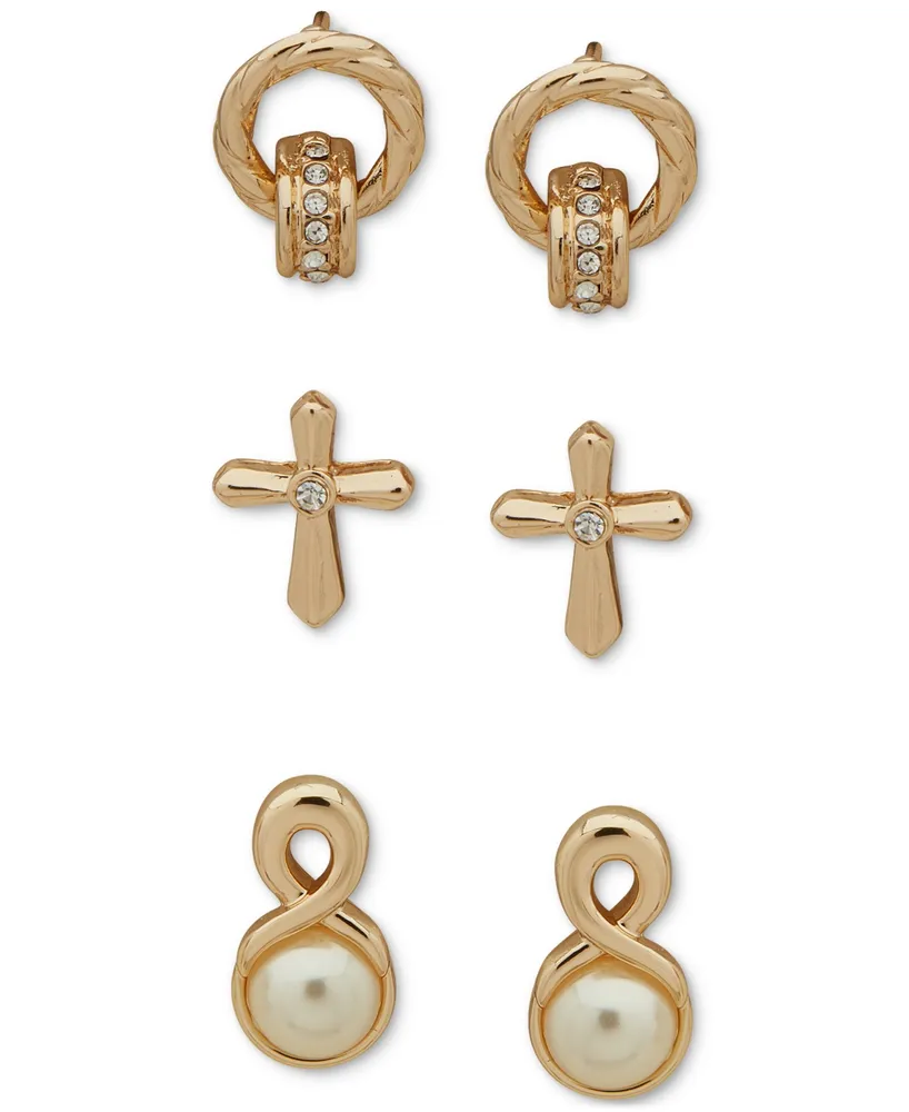 Anne Klein Purple Cross Ornament & Gold-Tone 3-Pc. Earrings Set