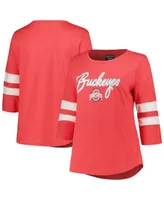 Women's Profile Heather Scarlet Ohio State Buckeyes Plus Mascot Sign 3/4-Sleeve T-shirt