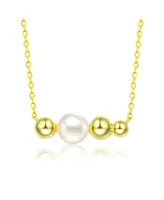 Genevive Sterling Silver 14K Gold Plated and 6MM Fresh Water Pearl Necklace