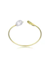 Genevive Classy Sterling Silver with 14K Gold Plating and Genuine Freshwater Pearl Cuff Bracelet