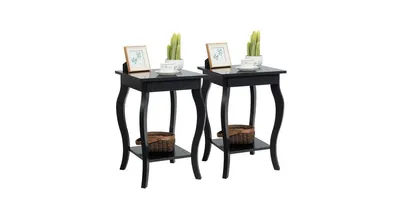 Set of 2 Side Table End Night Stand with Shelf
