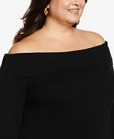 Ella Rafaella Plus Size Off-The-Shoulder Long Sleeve Sweater Dress