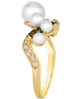 Le Vian Vanilla Pearls (3-7mm) & Diamond (1/3 ct. t.w.) Swoop Ring in 14k Gold