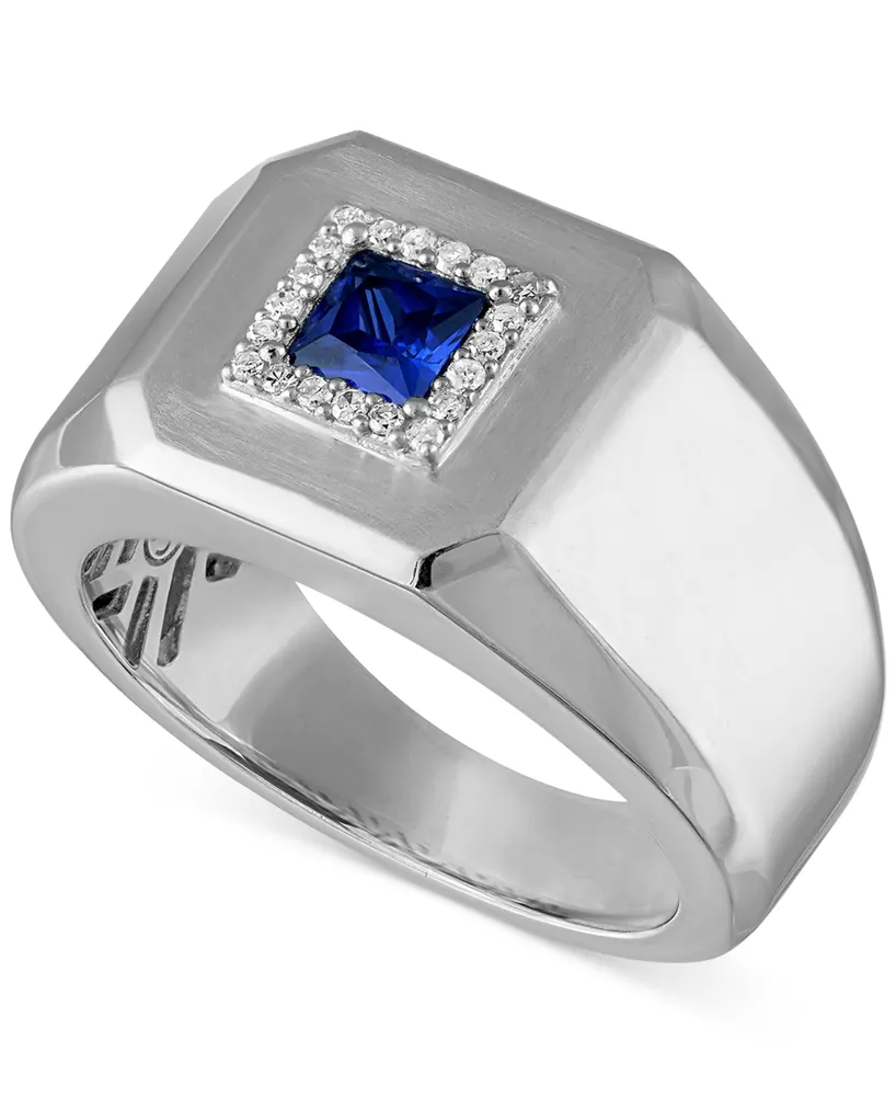 Men's Lab Created Sapphire (1/2 ct. t.w.) & Diamond (1/10 ct. t.w.) Ring in Sterling Silver