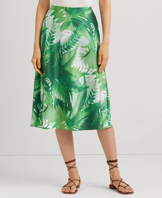 Lauren Ralph Lauren Women's Palm Frond-Print Charmeuse Midi Skirt