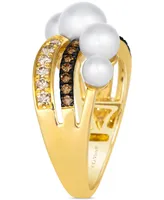 Le Vian Vanilla Pearls (4-7mm) & Diamond (3/8 ct. t.w.) Crossover Statement Ring in 14k Gold