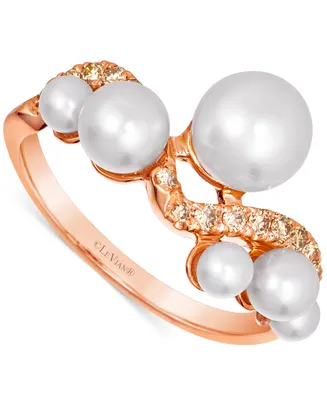 Le Vian Vanilla Pearls (3-8mm) & Nude Diamond (3/8 ct. t.w.) Wavy Ring in 14k Rose Gold
