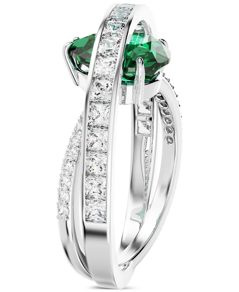 Swarovski Silver-Tone Hyperbola Green Crystal Cocktail Ring