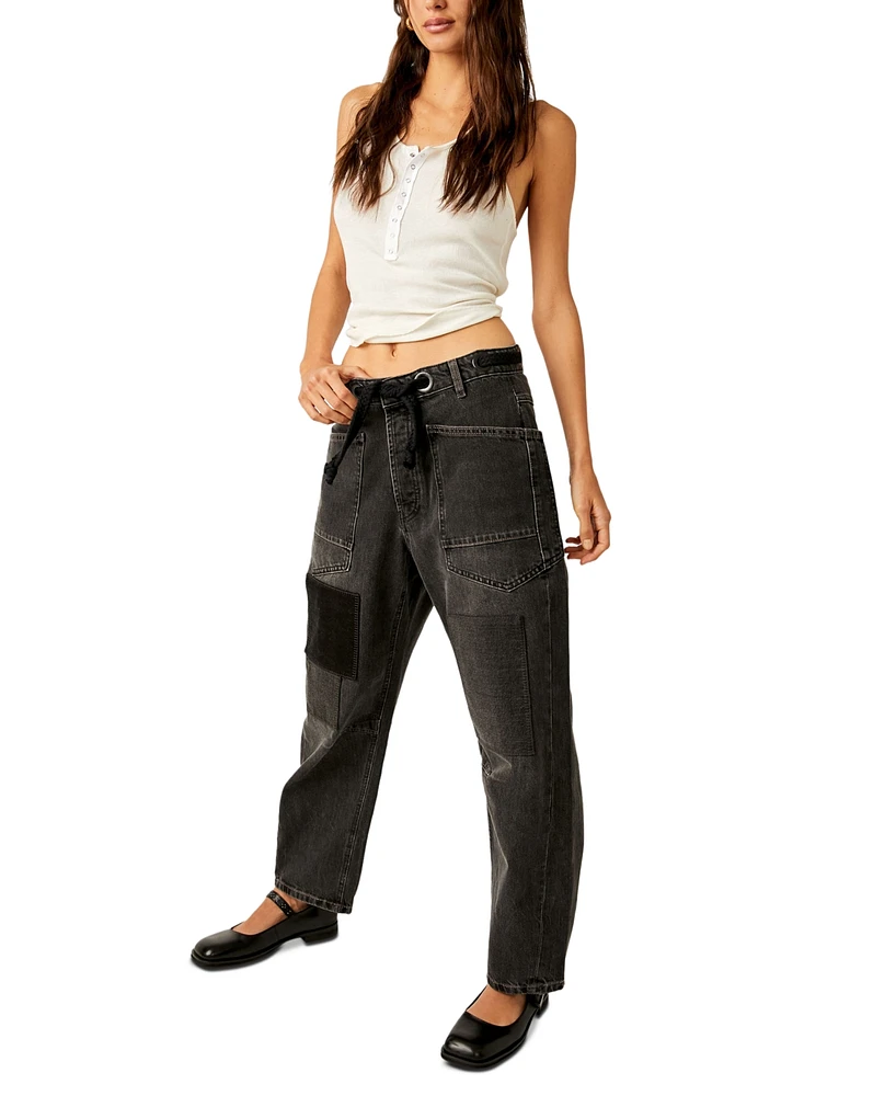 Free People Women's Moxie Low-Slung Pull-On Boyfriend Jeans