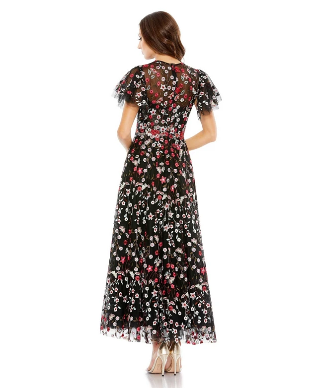 green emerald velvet dress Tea-Length A-Line Party Dress with Sheer Bodice– PromGirl