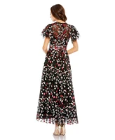 Women's Embellished Butterfly Tea Length A Line Dress