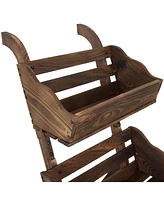 3-Tier Wooden Plant Stand with Iron Wheels - Mobile Rolling Garden Cart - Brown Finish - 39.25-Inch