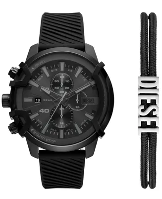 Diesel Men's Griffed Chronograph Black Silicone Watch 48mm Gift Set