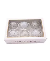 Kurt Adler 80mm Jeweled Clear Feather Effect Ball Ornaments, 6 Piece Set