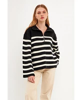 English Factory Women's Striped Half-Zip Sweater