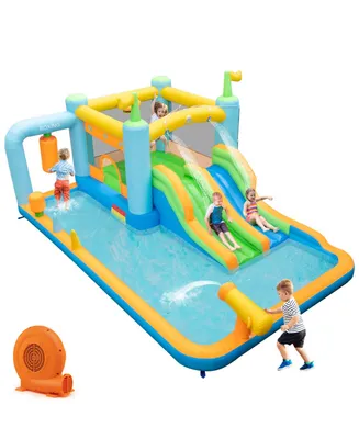 Costway Inflatable Water Slide Giant Kids Bounce House Park Splash Pool with 680W Blower