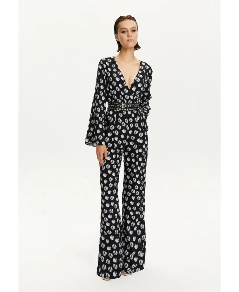 Nocturne Women's Printed V-Neck Belted Jumpsuit - Multi