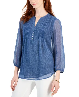 Tommy Hilfiger Women's Pleated Sheer-Sleeve Top
