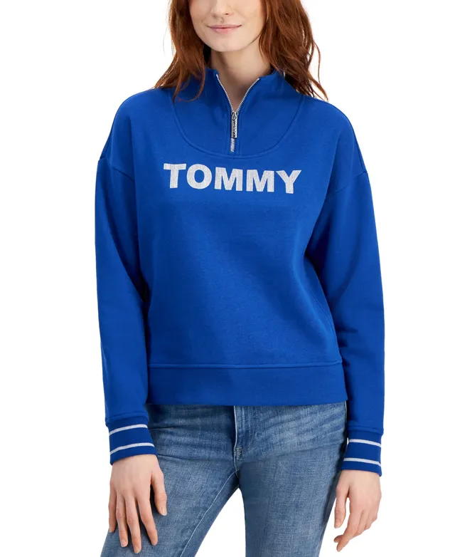 Tommy Hilfiger Women's Logo Mock-Neck Quarter-Zip Sweatshirt