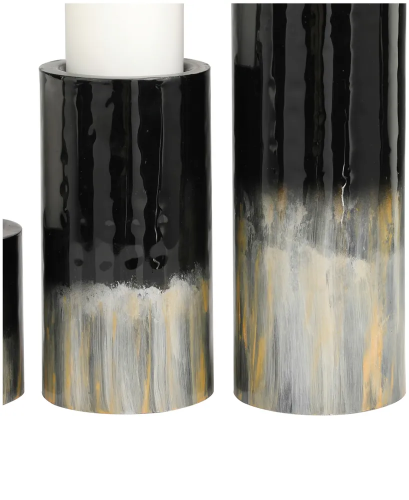 Metal Colorblock Candle Holder with Gold-Tone and Silver-Tone Streaks 11", 7" and 4" H, Set of 3