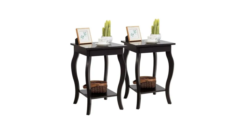 Set of 2 Side Table End Table Night Stand with Shelf