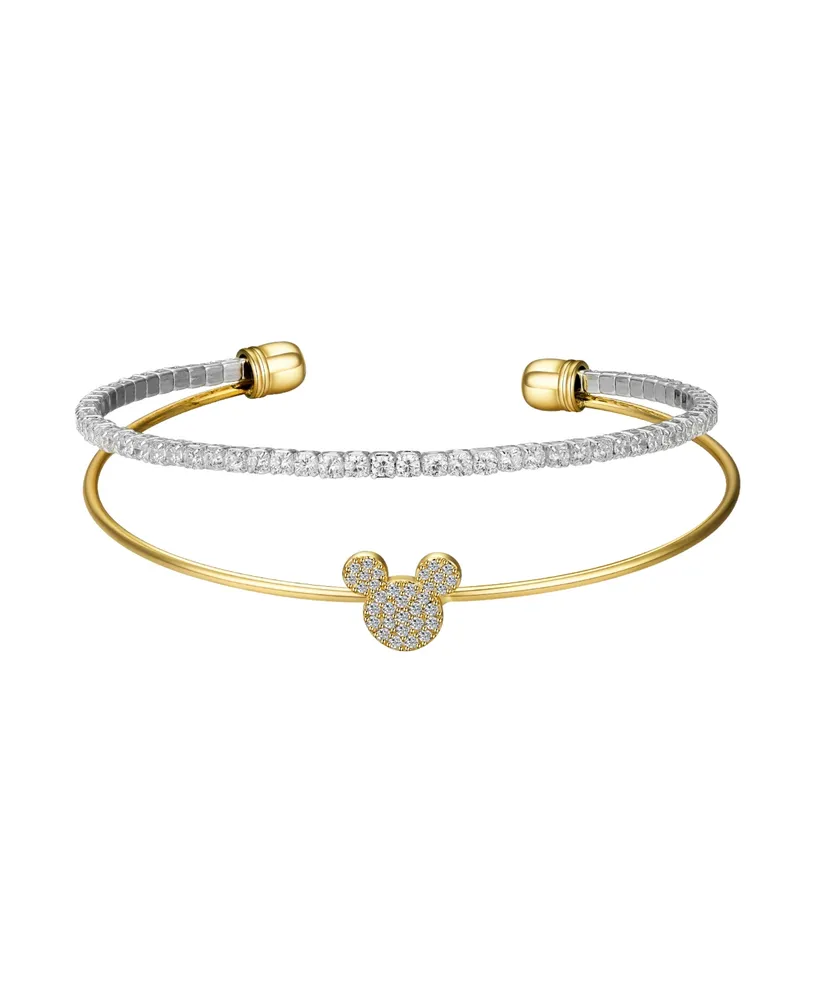 Disney Silver-Plated and 14K Gold Flash-Plated Cubic Zirconia Mickey Cuff Bracelet - Two