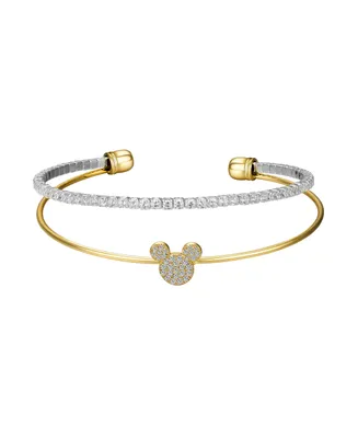 Disney Silver-Plated and 14K Gold Flash-Plated Cubic Zirconia Mickey Cuff Bracelet - Two