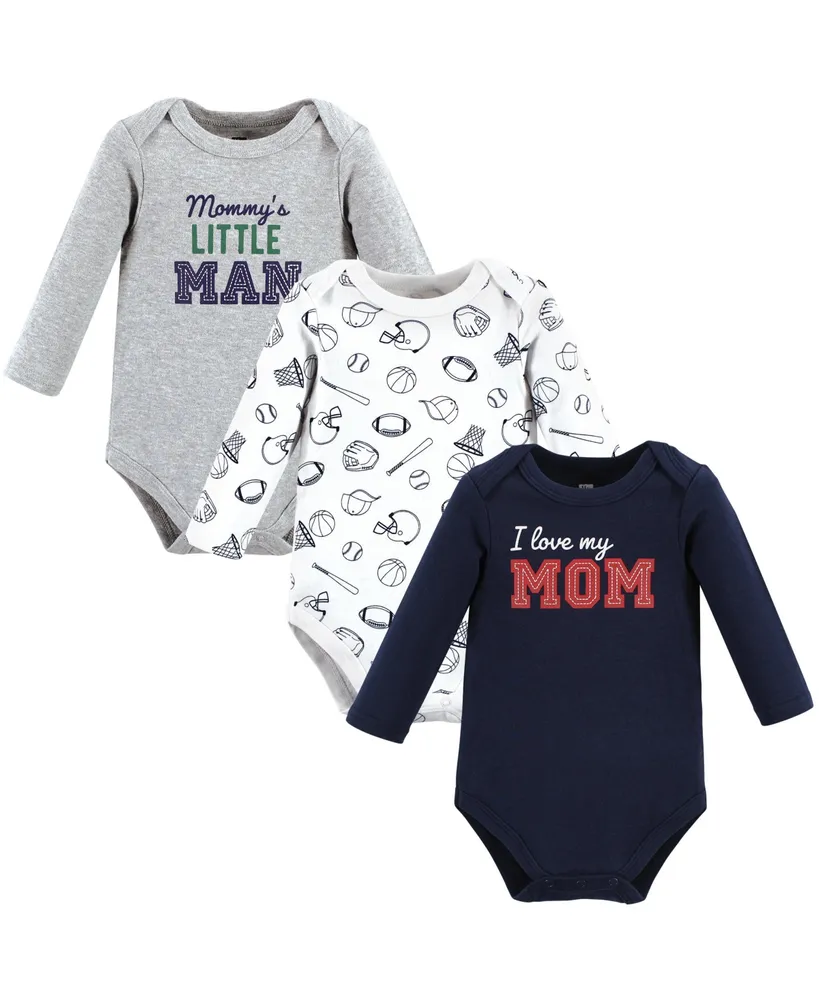 Hudson Baby Boys Cotton Long-Sleeve Bodysuits, Love Mom, 3-Pack