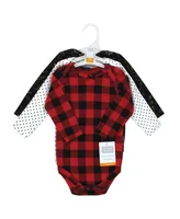 Hudson Baby Girls Cotton Long-Sleeve Bodysuits, Buffalo Plaid Gold, 3-Pack