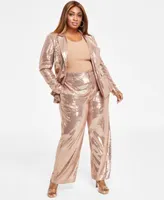 Nina Parker Trendy Plus Size Sequined Blazer Ribbed Tank Top Pants